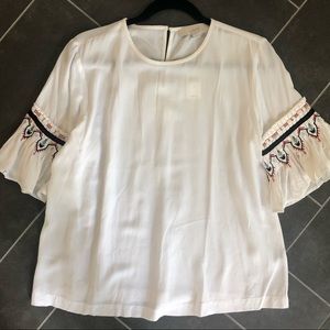 LOFT embroidered flutter sleeve top